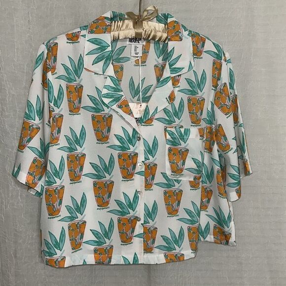 Bouffants & Broken Hearts L White Teal Orange Lemonade Print PJ Short Set - Picture 8 of 16